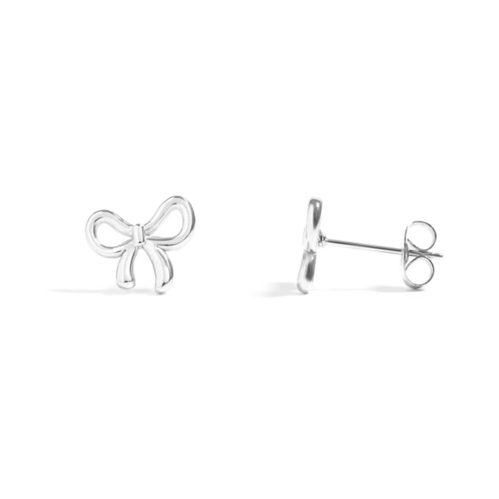 Silver Trendy Dainty Bow Stud Earrings - Waterproof, Nickel-free, Tarnish-free